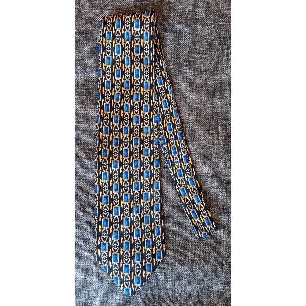 Tie 70s 80s 90s Y2K New Vintage Stock Mens Kasper Black Blue Gold 4 Wide 59 Long
